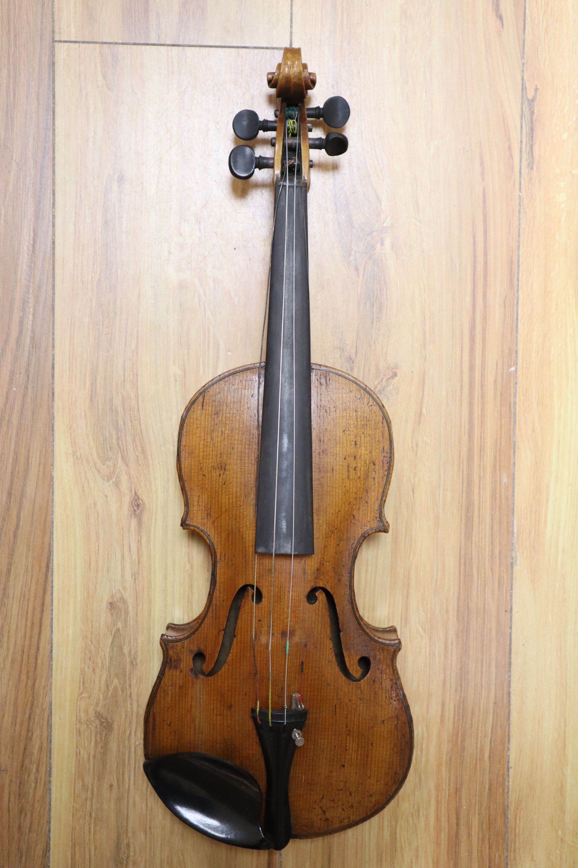 A 3/4 size violin, stamped Klotz, cased, length 52cm